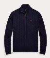 Ralph Lauren Cable-Knit Cotton Quarter-Zip Sweater – Navy Blue. 