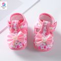 Newborn Baby Flower Print Shoes Summer Baby Girl Cute Bow Floral Print Breathable Princess Shoes Soft Sole Flat Anti-Slip Sandals(0-12 Month) - Baby Shoes Girls. 