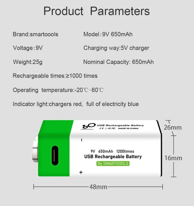 8PCS%209V%20Rechargeable%20Li-Ion%20Battery%20USB%20Charging%206F22%20Li-ion%20Square%20Battery%20for%20Metal%20Detector%20KTV%20Microphone%20Toy%20Multimeter%20-%20Image%204