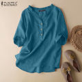 ZANZEA Women Short Sleeve V Neck Top Casual Loose Shirt Tee Solid Cotton Blouse #2.
