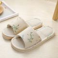 Women Casual Floral Indoor Home Slippers Flower Soft Slippers Spring Autumn Flip Flops Female Linen Slides Slippers.