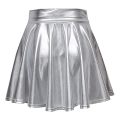 Womens Laser High Waist Mini PU Leather Skirt Club Party Dance Shiny Holographic Skirts Harajuku JK Metallic Pleated Skirt. 