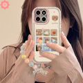 Art Graffiti Lucky Cartoon Animal Bear Cute Rabbit Cat Case Compatible for IPhone 11 15 13 14 12 Pro Max XR 7Plus XS Max X 15 14 7 8 Plus Luxury Bracelet Make Up Mirror Case.