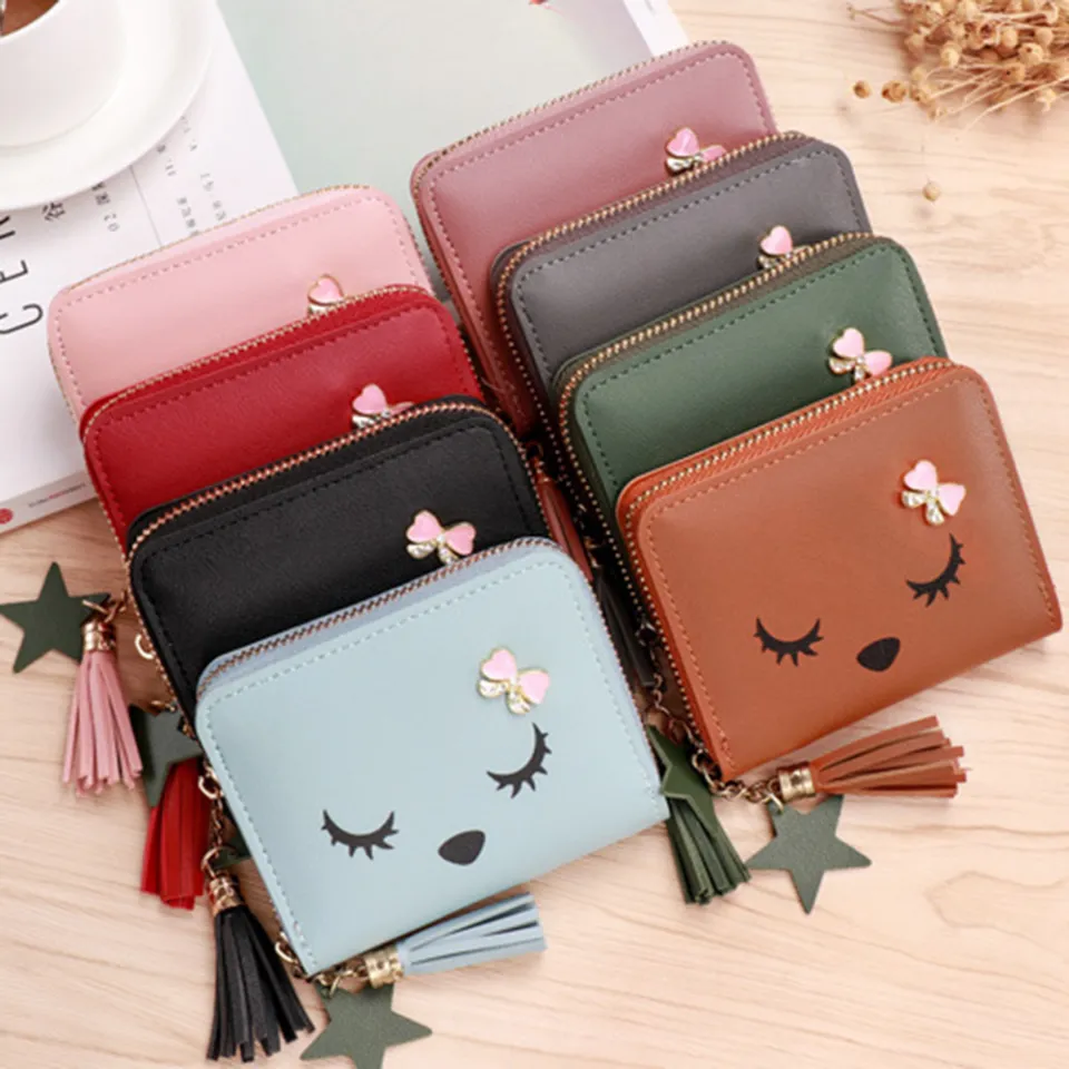 Cute Girl Coin Purse Women's PU Leather Wallet Ladies Short Tassel