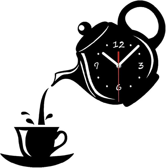 Ketly Design Teapot Decoration Wall Clock wooden Wall Decoration Clock Living Room Dining Room Tea House Leisure Black Wall Clock ( size - 12 inch ) by Doob Cart