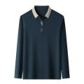 Men's Long Sleeve Turn-down Collar Waffle T-shirt Business Casual Contrast Line Polo Shirt. 
