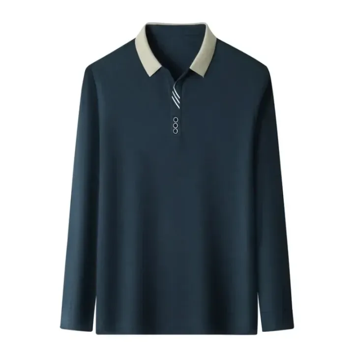 Men's%20Long%20Sleeve%20Turn-down%20Collar%20Waffle%20T-shirt%20Business%20Casual%20Contrast%20Line%20Polo%20Shirt%20-%20Image%202