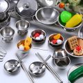 【Limited stock】 25pcs Children Stainless Steel Pretend Play Food Kitchen Cookware Set Mini Cooking Game Pot Shovel Tinplate Kid Kitchen. 