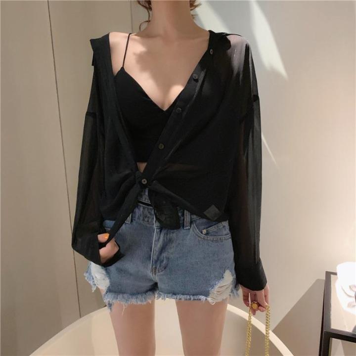 Chiffon%20Shirt%20Women's2023Spring%20and%20Summer%20New%20Loose%20Slimming%20Mid-Length%20Thin%20Sun%20Protection%20Shirt%20Korean%20Style%20Top%20-%20Image%204