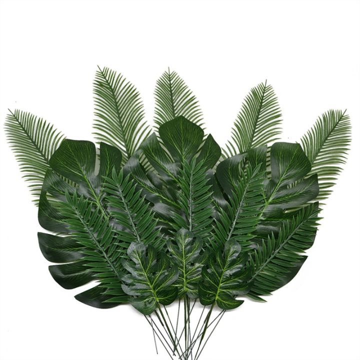 10-20 Pcs Artificial Plants Tropical Monstera Palm Leaves Simulation Leaf For Hawaiian Theme Party Decor Home Garden Leaves