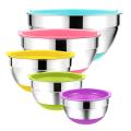 5Pcs Stainless Steel Mixing Bowls 18-26cm Diameter Metal Nesting Bowls with Colorful Airtight Lids Non-Slip Bottoms. 
