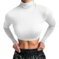 Women's Long Sleeve Turtleneck Crop Tops Fitted Basic T Shirt 2022 Autumn Black Tee Women Streetwear Neon Green Tops PR655G.