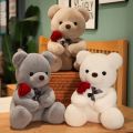 New cartoon rose teddy bear plush toys for girls Valentine's Day gift bear pillow. 