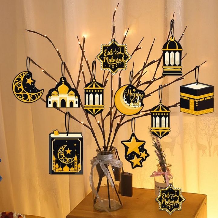 Ramadan Decoration 2024 10pcs-set Eid Mubarak Hanging Pendants Ramadan Kareem Ornaments Islamic Muslims Festival Party Decor