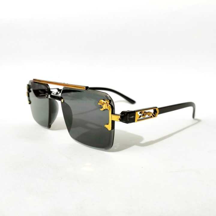 2025 Men's Rimless Sunglasses – Black Plastic Frame, Rectangle Design, UV Protection, Lightweight & Stylish