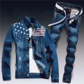 Spring Mens Denim Two Piece Set Hole Ripped Slim Fit Jacket Jeans Sets Male Casual Vintage Ropa Hombre Cargo Suit Streetwear.
