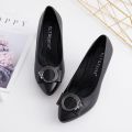 Spring and Autumn Women's Shoes Authentic Leather Work Shoes Black Low-Cut Professional Lady Leather Shoes Mid-High Heel Versatile Middle-Aged Women's Shoes. 