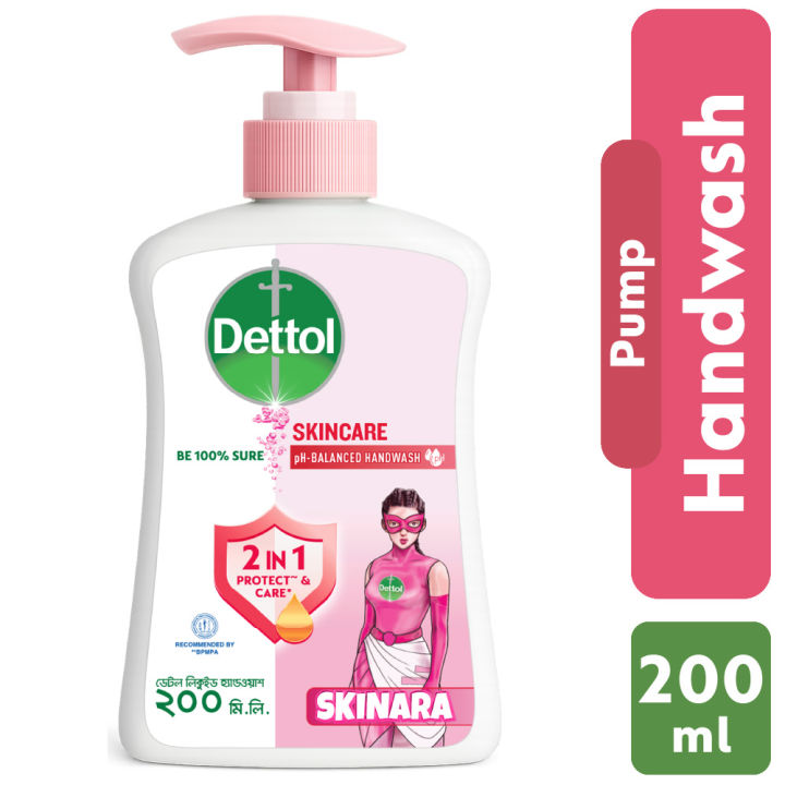 Dettol Handwash Skincare 200ml Pump, pH-Balanced Liquid Soap