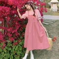 Summer New Japanese Puff Sleeve Top+Strap Dress for Female Students Sweet All-Matching Slip Dress Set. 