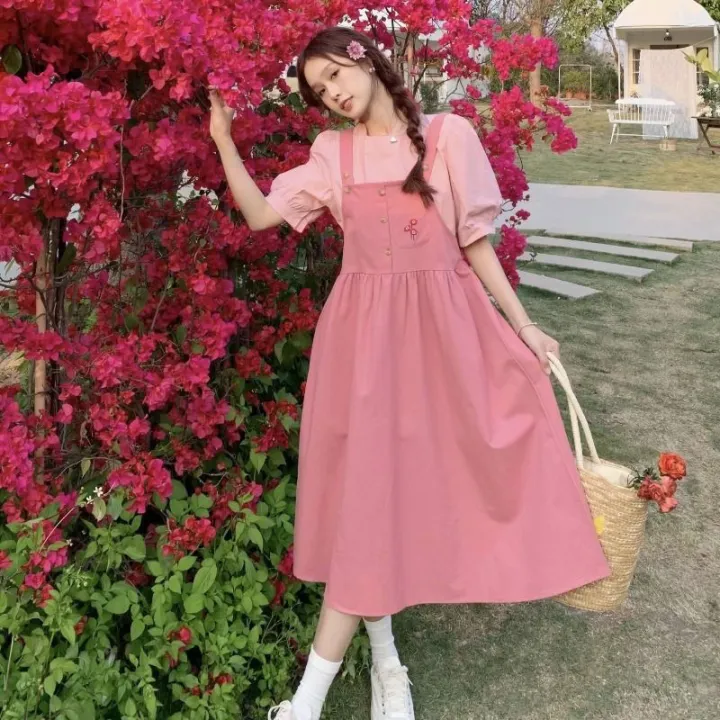 Summer%20New%20Japanese%20Puff%20Sleeve%20Top+Strap%20Dress%20for%20Female%20Students%20Sweet%20All-Matching%20Slip%20Dress%20Set%20-%20Image%203