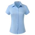 Women's Office Work Shirts Short Sleeve Button Down Lapel Blouse Summer Classic-Fit Tops Ladies Business Blouses.