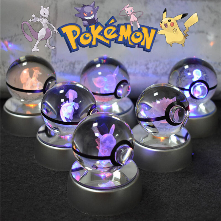 【Get the Perfect Fit】 Pikachu Gengar Mew Mewtwo Figurines Lamp Base Pokeball 3D Ball Statue Kids Birthday Gift