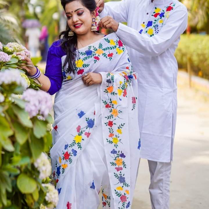 Half Silk Saree and Dhupian Panjabi Combo Couple Dress - Comfortable to Wear in All Seasons and Occasions