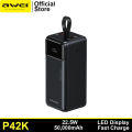 Awei P42K 22.5W PD Power Bank 50,000mAh Portable Powerbank For iPhone 15 14 Series 13 12 Pro Xiaomi Samsung OPPO Vivo Huawei Honor OnePlus Phone.