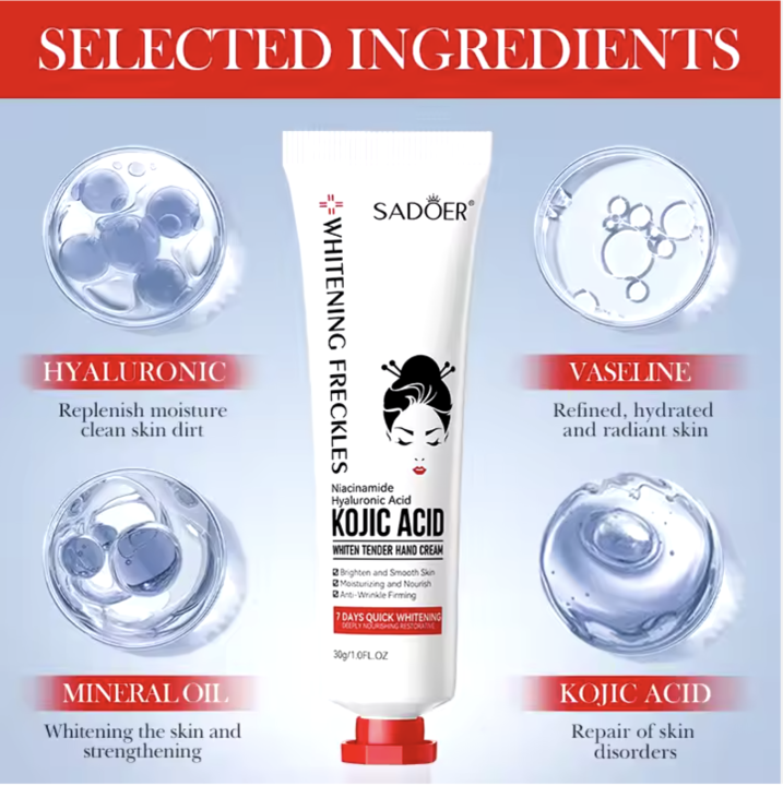 Sadoer%20Kojic%20Acid%20+%20Niacinamide+%20Hyaluronic%20Acid%20Whiten%20Tender%20Hand%20Cream%20Lotion%2030ml%20Korean%20Moisturizing%20&%20Whitening%20All%20Skin%20Portable%20Hand%20Care%20Cream%20-%20Image%204