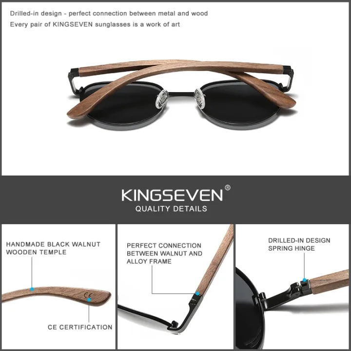 KINGSEVEN%202022%20New%20Handmade%20Walnut%20Wood%20Round%20Sunglasses%20Men%20Women%20Polarized%20Mirror%20Sun%20Glasses%20Male%20Steampunk%20Shades%20Oculos%20-%20Image%205