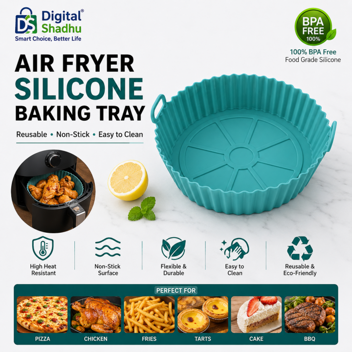 Air Fryer Silicone Baking Tray & Pot | Reusable Non-Stick Basket | Food Grade BPA Free | Oven & BBQ Cooking Mold for Kitchen