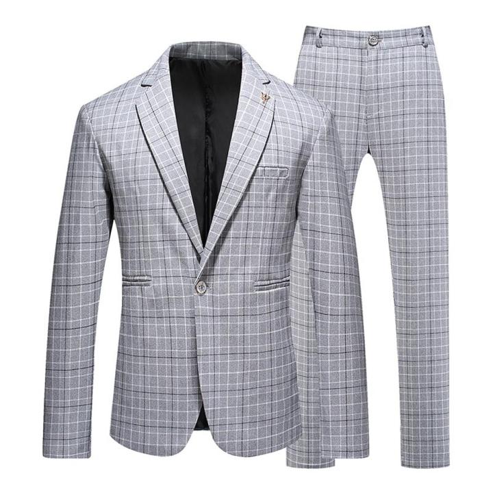 Black Men Suit Set Elegant Office Terno Masculino Completo Blazer+ Pants Luxury Plaid Wedding Business Slim Saco Formal Hombre