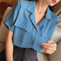 British Style Graceful and Fashionable Short-Sleeved Shirt Women's Summer New Design Sense Loose Suit Collar Korean Style Shirt Women's Clothing. 