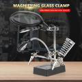 Helping Hands Magnifier Station, 2.5X/7.5X/10X LED Lighting Workstation Magnifying Glass Stand with Clamp and Alligator Clips. 