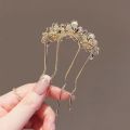 High-End Forest Style Ins Style Pearl Flower Wavy Hair Comb Insert Comb Four-Tooth Hair Comb Hairpin Hairp.