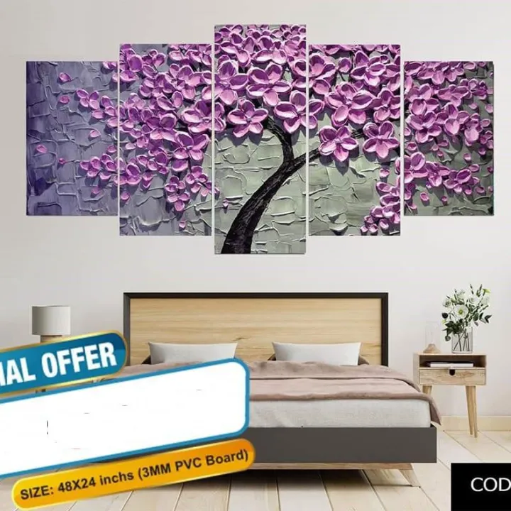 Stylish Addition - Complete Set of Ready-to-Hang Wall Canvas Art 5 Pieces for Living Room and Bedroom Home Décor: - Sustainable Choice