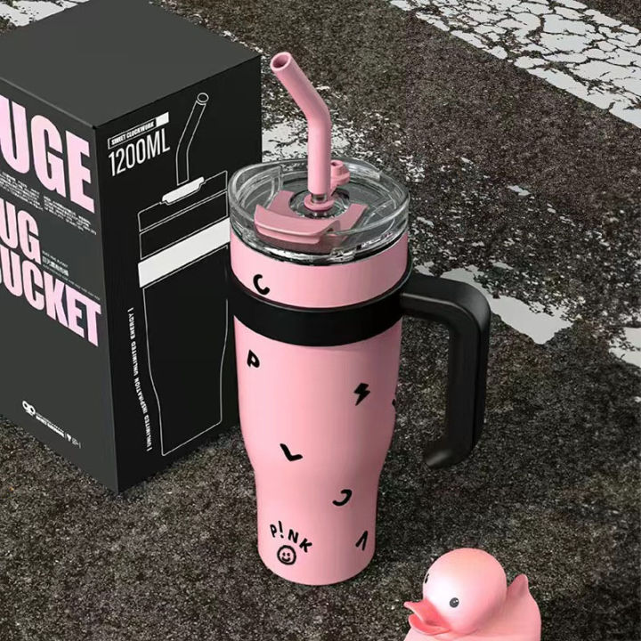 1250ml%20Kpop%20Black%20&%20Pink%20Thermal%20Water%20Bottle%20Stainless%20Steel%20Tumbler%20with%20Handle%20Straw%20Cup%20Portable%20Car%20Coffee%20Mug%20Drinkware%20-%20Image%202