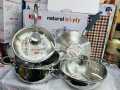 KIAM NATURAL TRI-PLY STAINLESS STEEL COOKWARE 7-PIECE SET- KARAI 26 CM, CASSEROL 26 CM, RUTI TAWA 26 CM, FRY PAN 24 CM. 