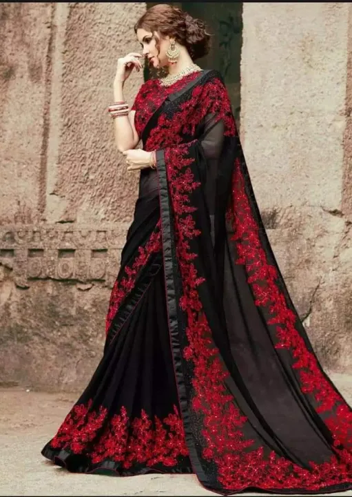 Red%20and%20Black%20Georgette%20Saree%20For%20Women%20-%20Image%203