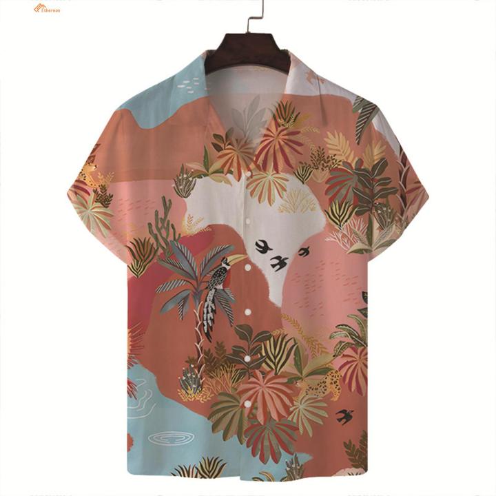 Ethereon Men Shirt Single-breasted 3D Printing Blouse Top Men Shirt Costume