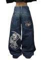 Gothic Y2K Baggy Jeans for Women Hip Hop Streetwear Blue Jeans Women Graphic Retro Jeans 90s Pants Harajuku High Waist Trouser. 