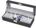 6 Slot Leather Watch Box Display Case Organizer Glass Jewelry Storage Black - Safeguard Timepieces With The 6 Slot Leather Watch Box. 