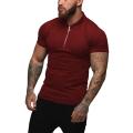 2021 Men's Short Sleeve T-Shirt, Casual Solid Color Slim Fit Zipper Polo Shirts for Hiking Travel Sports. 