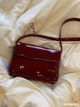 Vintage red patent leather small square bag armpit bag 2023 new fashion versatile square handbag shoulder bag crossbody bag.