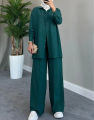 Womenโs New arrival clothes solid color long sleeved shirt coat and pant set Female casual 2 piece.