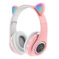 Cute Cat Ear Gaming Headphone Foldable Bluetooth-Compatible Gaming Headset LED Light Stereo Headsets Low Latency Kid Girl Gift. 