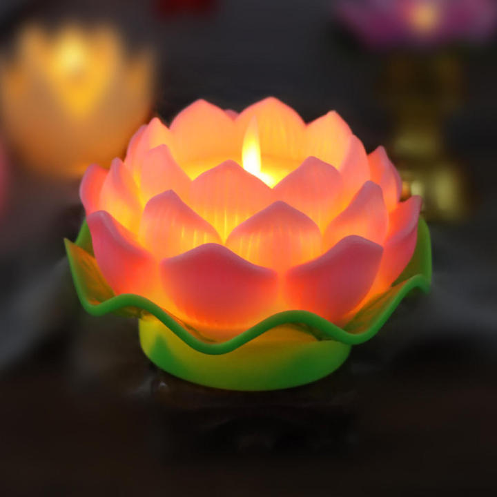 Lotus Lamp Realistic Creative Flickering LED Night Light -Operated Portable Lotus for Home Decor Meditation Space Spiritual Practitioners Romantic Setting Gift Item