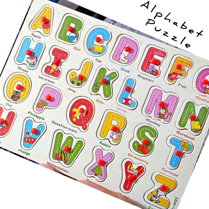 Montessori Wooden Alphabets Puzzle Picture Board With Knobs Alphabets Toys for kids