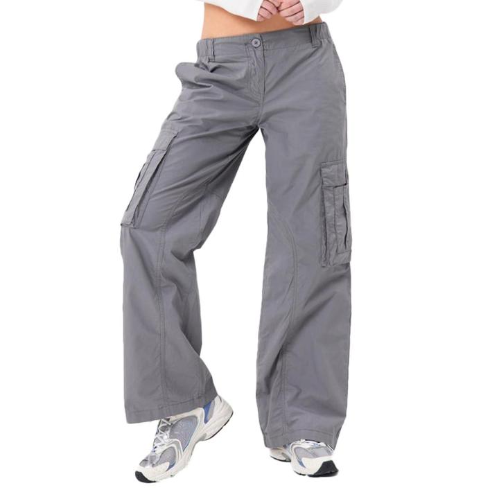 Women Cargo Baggy Pants Low Waist Wide Leg Flare Trousers