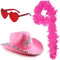 Happy Styles Love Tour Pink Feather Hat  & Glaeese Set Concert Fancy Dress Decor Cowboy Hat. 